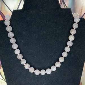 Real Rose Quartz Bead Necklace Magnetic Closure